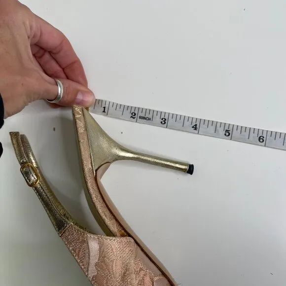 Dolce &amp; Gabbana Women's Gold Lace Slingback Point Toe Heels Size US 9.5 EUR 39.5