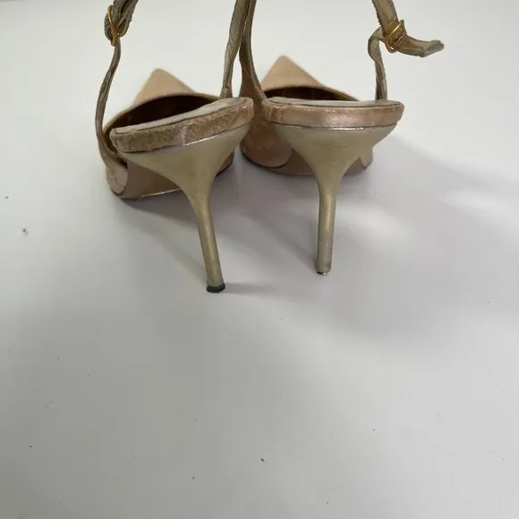 Dolce &amp; Gabbana Women's Gold Lace Slingback Point Toe Heels Size US 9.5 EUR 39.5