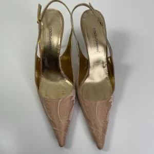 Dolce &amp; Gabbana Women's Gold Lace Slingback Point Toe Heels Size US 9.5 EUR 39.5