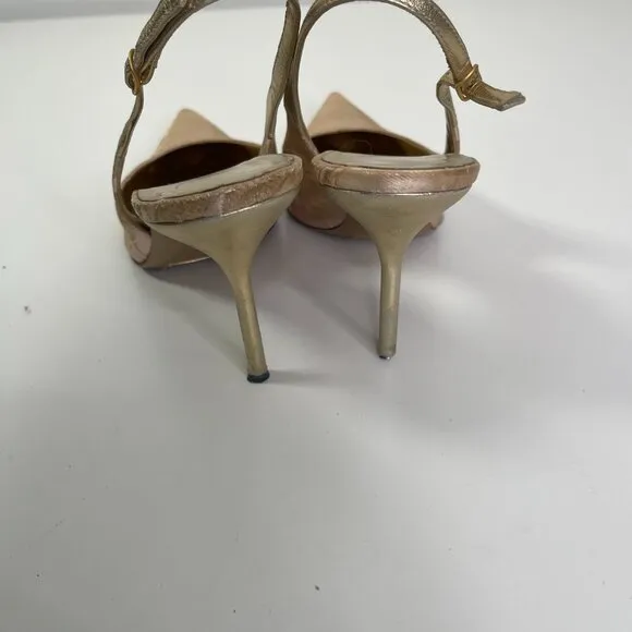 Dolce &amp; Gabbana Women's Gold Lace Slingback Point Toe Heels Size US 9.5 EUR 39.5