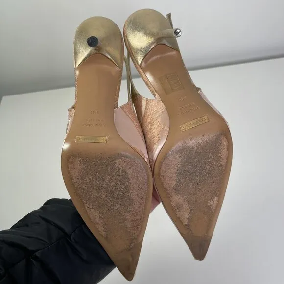 Dolce &amp; Gabbana Women's Gold Lace Slingback Point Toe Heels Size US 9.5 EUR 39.5