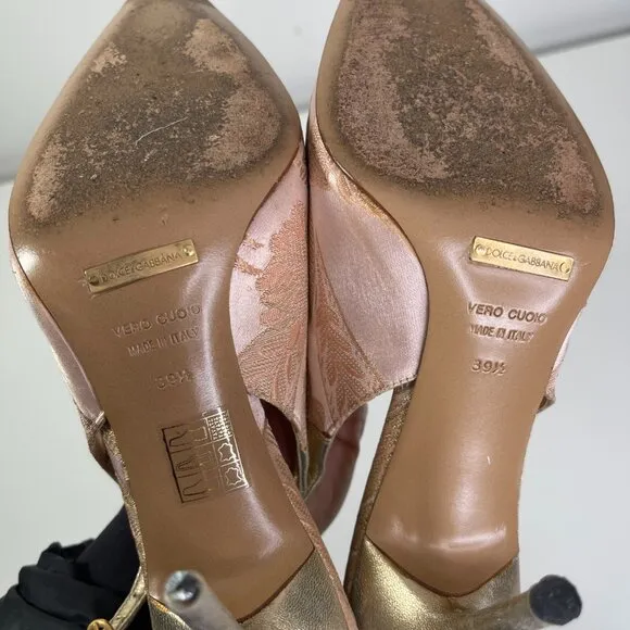 Dolce &amp; Gabbana Women's Gold Lace Slingback Point Toe Heels Size US 9.5 EUR 39.5
