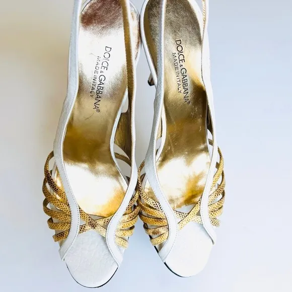 Dolce and Gabbana Leather &amp; Exotic Summer Peep-toe Slingback Sandal Heels 38