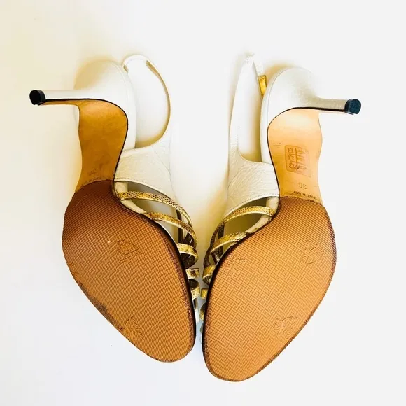 Dolce and Gabbana Leather &amp; Exotic Summer Peep-toe Slingback Sandal Heels 38