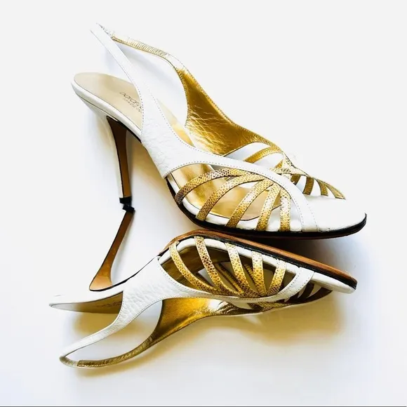 Dolce and Gabbana Leather &amp; Exotic Summer Peep-toe Slingback Sandal Heels 38