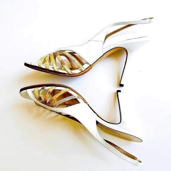 Dolce and Gabbana Leather &amp; Exotic Summer Peep-toe Slingback Sandal Heels 38