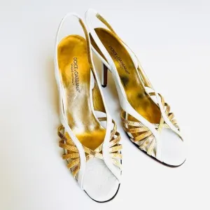 Dolce and Gabbana Leather &amp; Exotic Summer Peep-toe Slingback Sandal Heels 38
