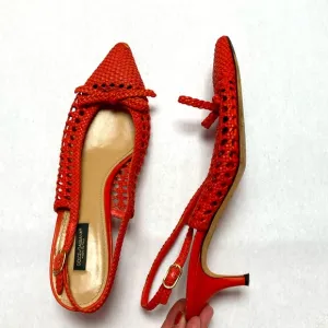 Dolce Gabbana coral basket leather weave kitten heels 40.5 9.5 10