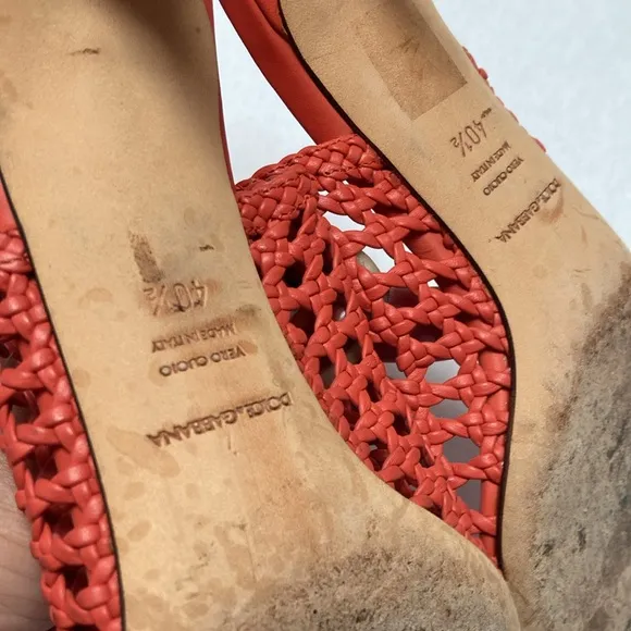 Dolce Gabbana coral basket leather weave kitten heels 40.5 9.5 10