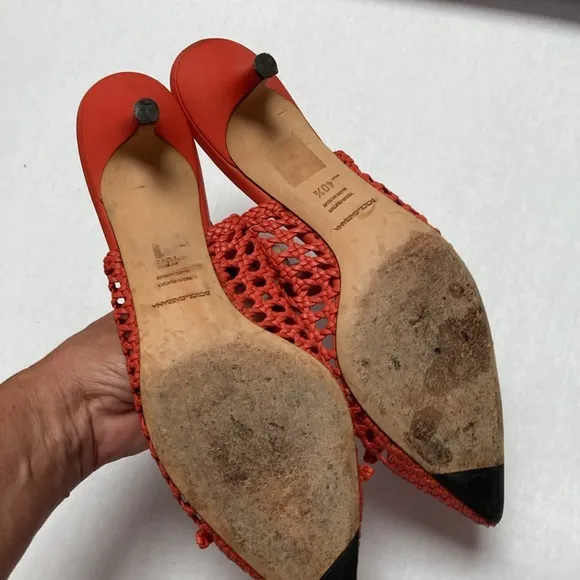 Dolce Gabbana coral basket leather weave kitten heels 40.5 9.5 10