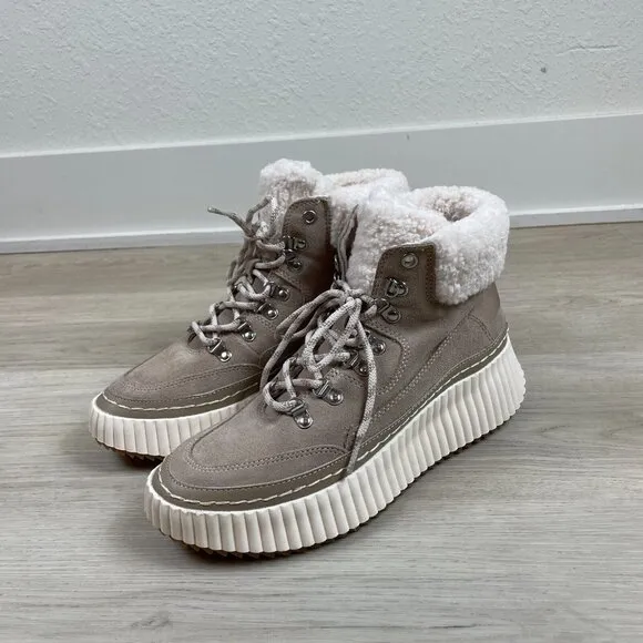 Dolce Vita Debbie Platform Sherpa Sneaker Ankle Boot Womens 8.5 Taupe Suede NEW