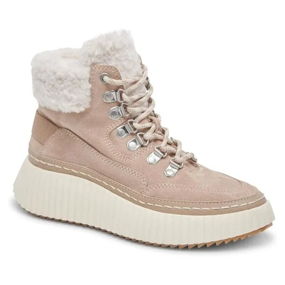 Dolce Vita Debbie Platform Sherpa Sneaker Ankle Boot Womens 8.5 Taupe Suede NEW