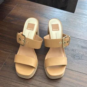 Dolce Vita Landry Tan Mules with Chunky Heel &amp; Gold Hardware, worn once in EUC.