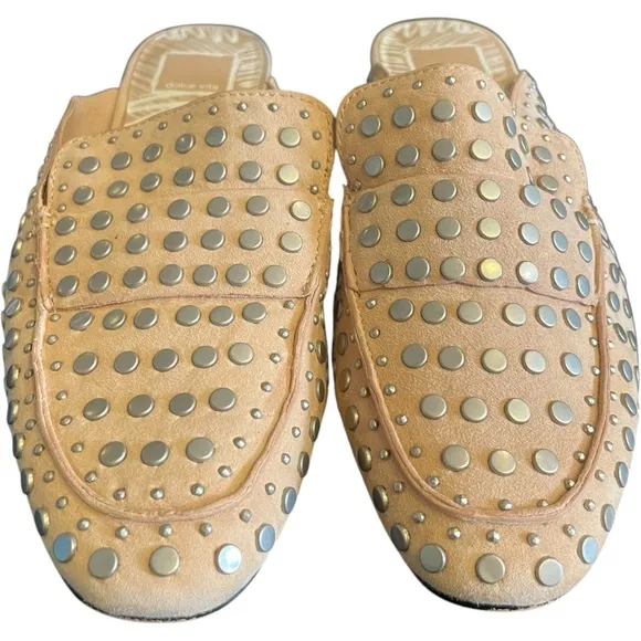 Dolce Vita Maura Studded Leather Slide Tan Blush SlipOn Flats Shoes Mules 7.5