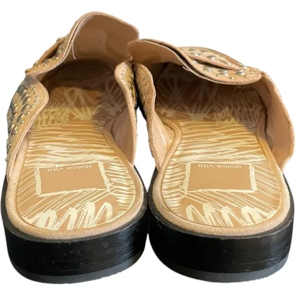 Dolce Vita Maura Studded Leather Slide Tan Blush SlipOn Flats Shoes Mules 7.5