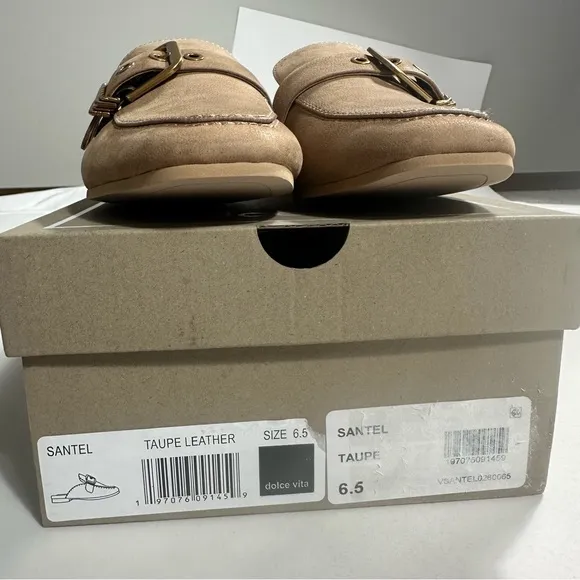 Dolce Vita Santel Mules Womens Sz 6,5 in Taupe Leather Square Toe Slip On  New