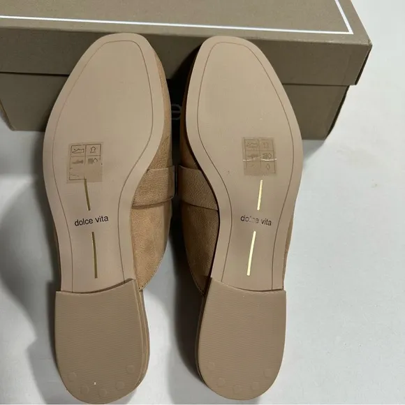 Dolce Vita Santel Mules Womens Sz 6,5 in Taupe Leather Square Toe Slip On  New