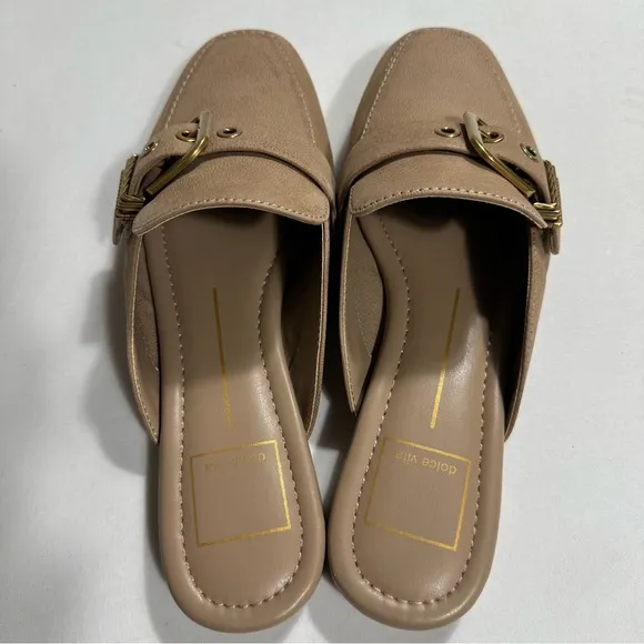 Dolce Vita Santel Mules Womens Sz 6,5 in Taupe Leather Square Toe Slip On  New