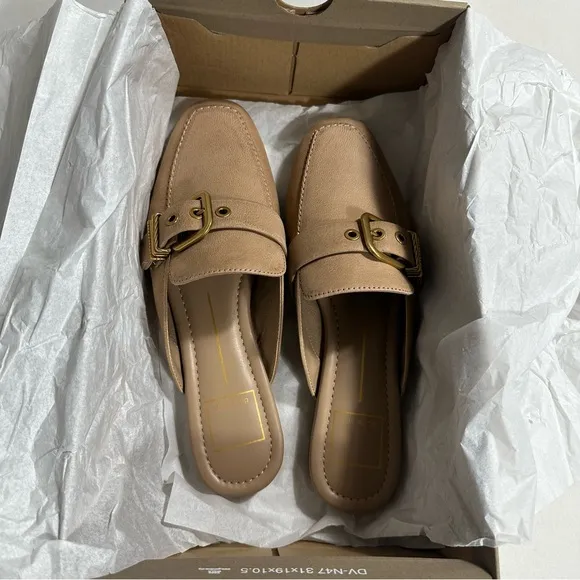 Dolce Vita Santel Mules Womens Sz 6,5 in Taupe Leather Square Toe Slip On  New