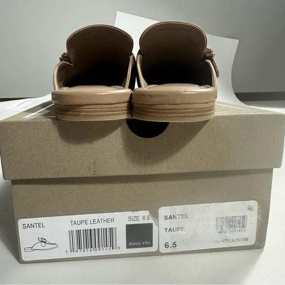 Dolce Vita Santel Mules Womens Sz 6,5 in Taupe Leather Square Toe Slip On  New