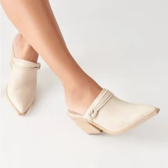 Dolce Vita Sita Mules 7.5 Sand Nubuck Pointed Toe Block Heel Leather Slip On NEW