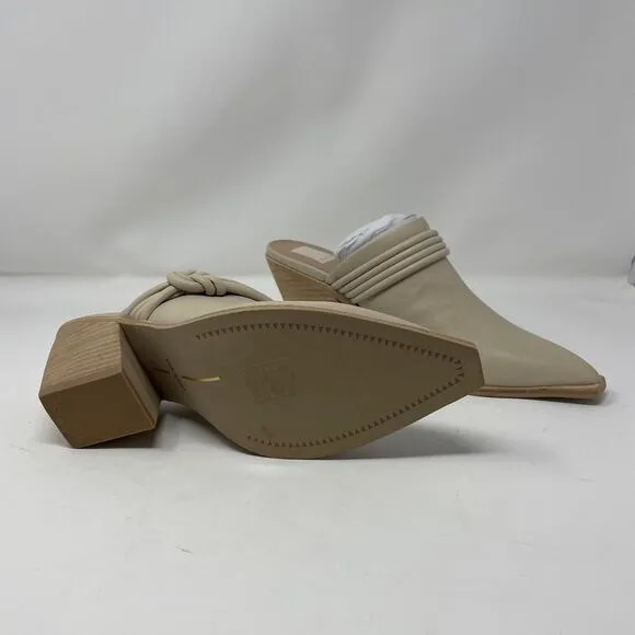 Dolce Vita Sita Mules 7.5 Sand Nubuck Pointed Toe Block Heel Leather Slip On NEW
