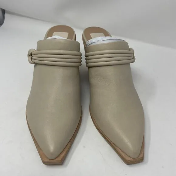 Dolce Vita Sita Mules 7.5 Sand Nubuck Pointed Toe Block Heel Leather Slip On NEW