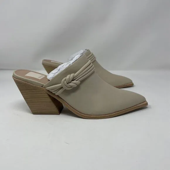 Dolce Vita Sita Mules 7.5 Sand Nubuck Pointed Toe Block Heel Leather Slip On NEW