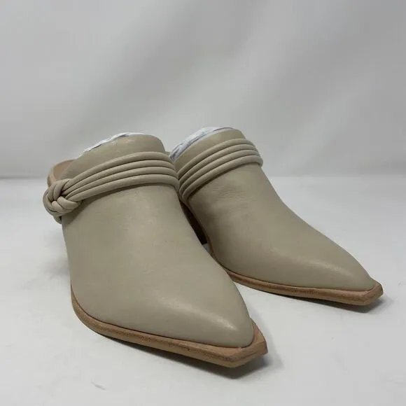 Dolce Vita Sita Mules 7.5 Sand Nubuck Pointed Toe Block Heel Leather Slip On NEW