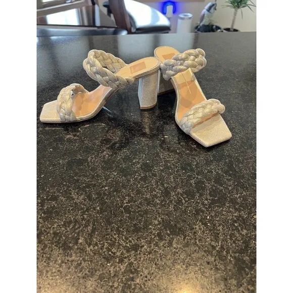 Dolce Vita Womens Block Heels 7.5 Silver Heel Braided Straps Square Toe $125 I