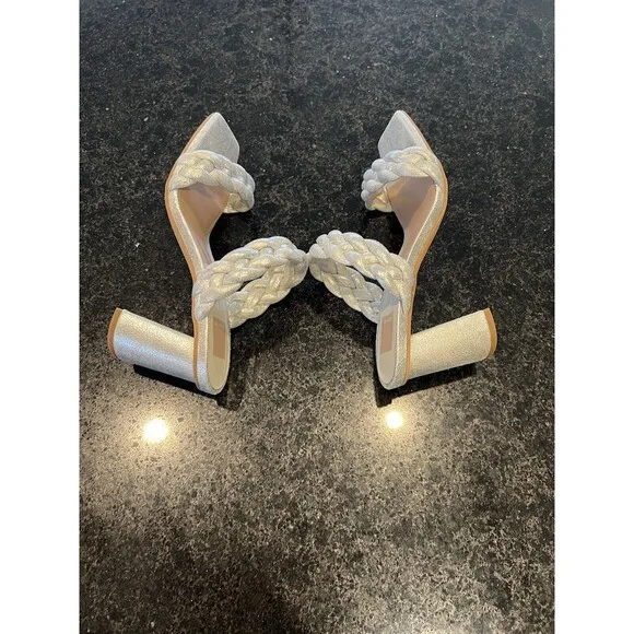 Dolce Vita Womens Block Heels 7.5 Silver Heel Braided Straps Square Toe $125 I