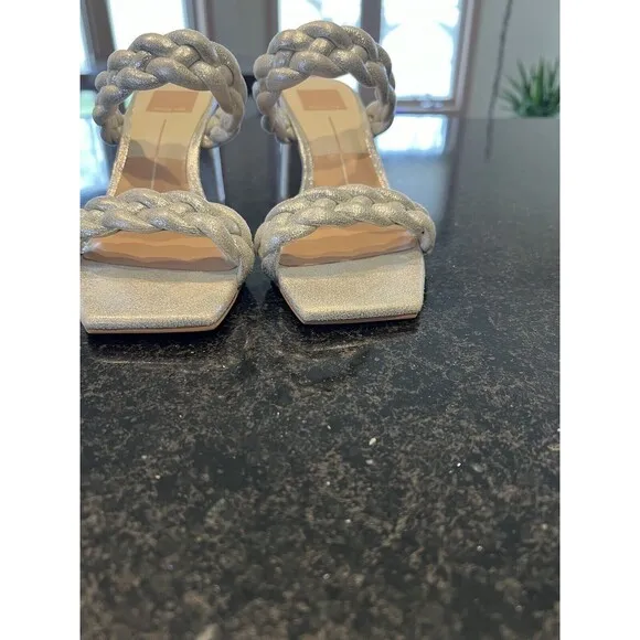 Dolce Vita Womens Block Heels 7.5 Silver Heel Braided Straps Square Toe $125 I