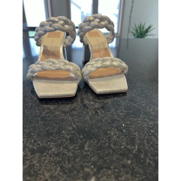 Dolce Vita Womens Block Heels 7.5 Silver Heel Braided Straps Square Toe $125 I