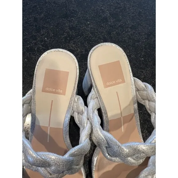 Dolce Vita Womens Block Heels 7.5 Silver Heel Braided Straps Square Toe $125 I