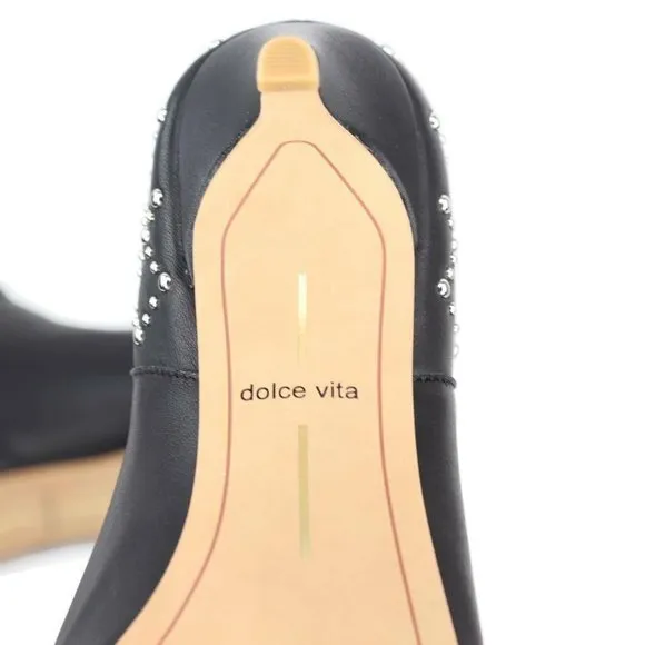 Dolce Vita Womens Dot Ankle Boots Black Kitten Heels Studded Leather 7.5 New