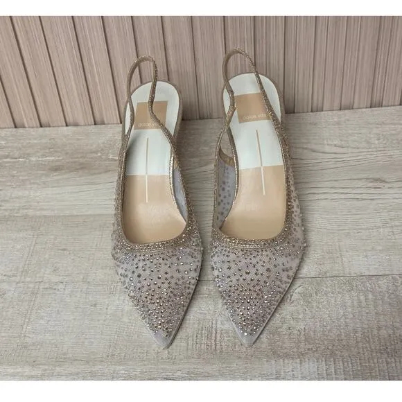 Dolce Vita Women's Kaye Crystal Heels Gold Mesh Size 7