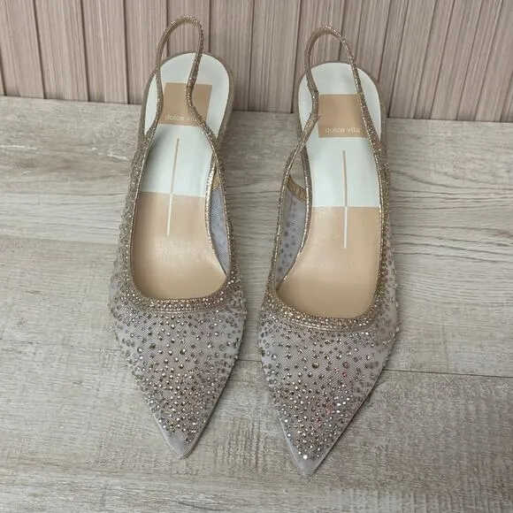Dolce Vita Women's Kaye Crystal Heels Gold Mesh Size 7