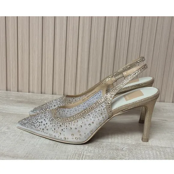 Dolce Vita Women's Kaye Crystal Heels Gold Mesh Size 7