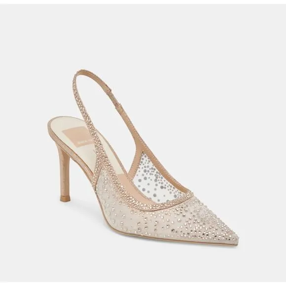 Dolce Vita Women's Kaye Crystal Heels Gold Mesh Size 7