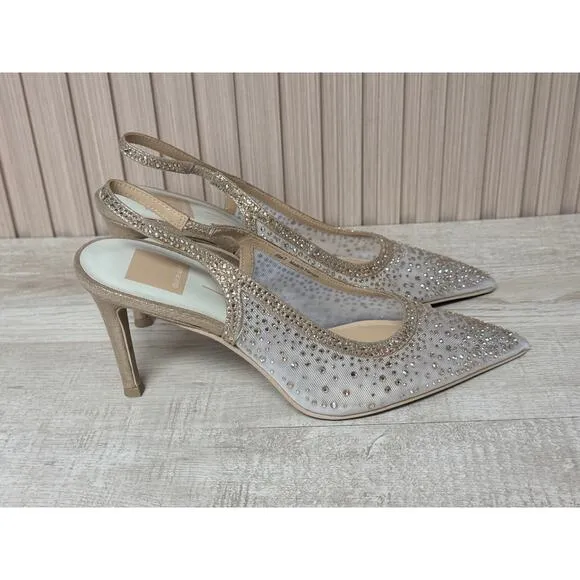 Dolce Vita Women's Kaye Crystal Heels Gold Mesh Size 7