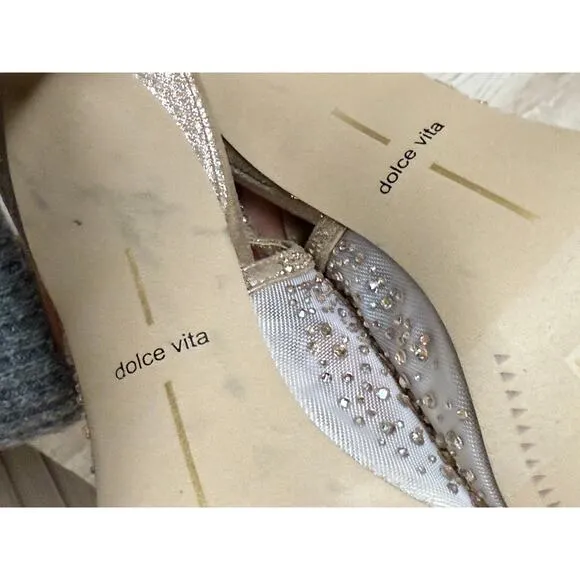 Dolce Vita Women's Kaye Crystal Heels Gold Mesh Size 7