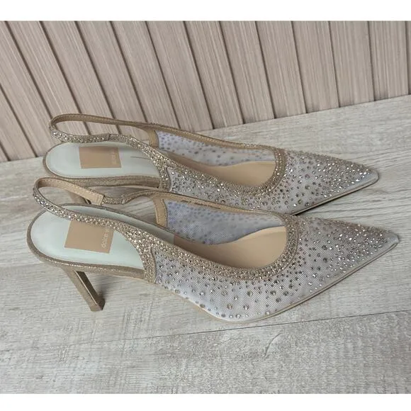 Dolce Vita Women's Kaye Crystal Heels Gold Mesh Size 7