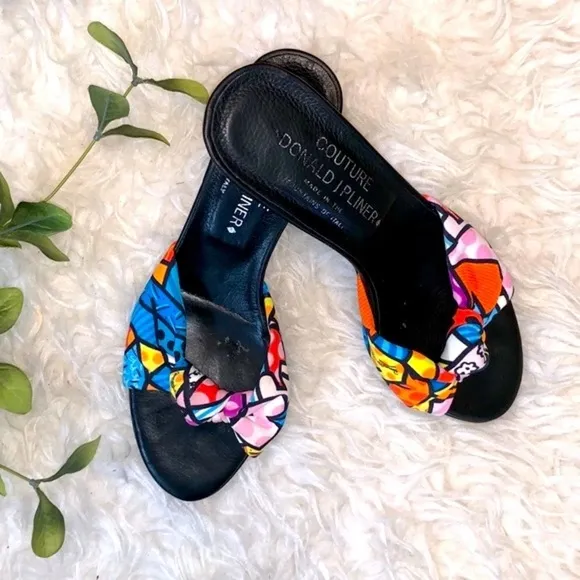 Donald J. Pliner 80’s Couture Funky Comic Print Knotted Kitten Heels Size 6