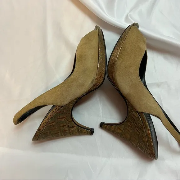 Donald J. Pliner Couture Zozo Metallic Crocodile Slingback Heels, size 7
