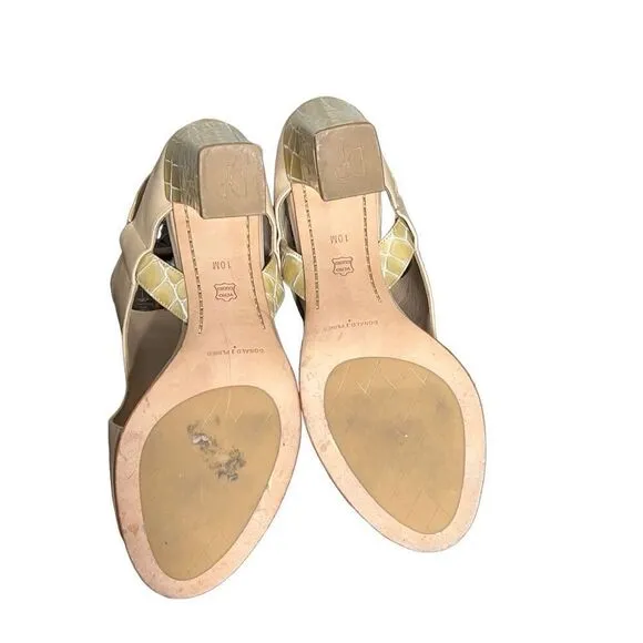 Donald J Pliner Katya Nude Croc Embossed Block Heel Slingback Size 10 NWOB