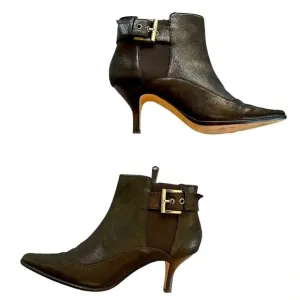 Donald J Pliner Longa Metallic Bronze Pointed Toe Kitten Heel Ankle Boots 6.5
