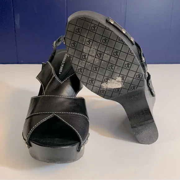 Donald J. Pliner LUSA Black Leather Platform Wedge Slingback Clogs Heels Size 10