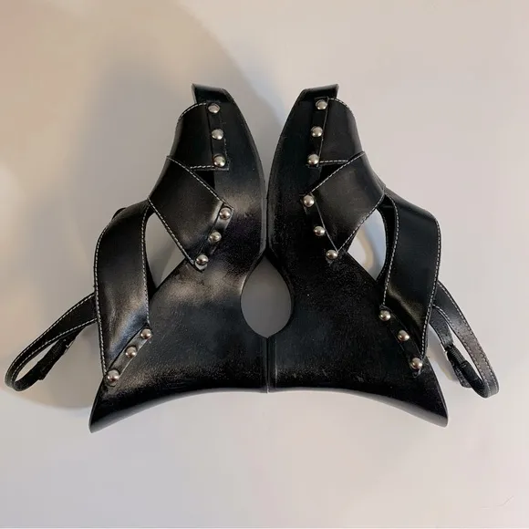Donald J. Pliner LUSA Black Leather Platform Wedge Slingback Clogs Heels Size 10