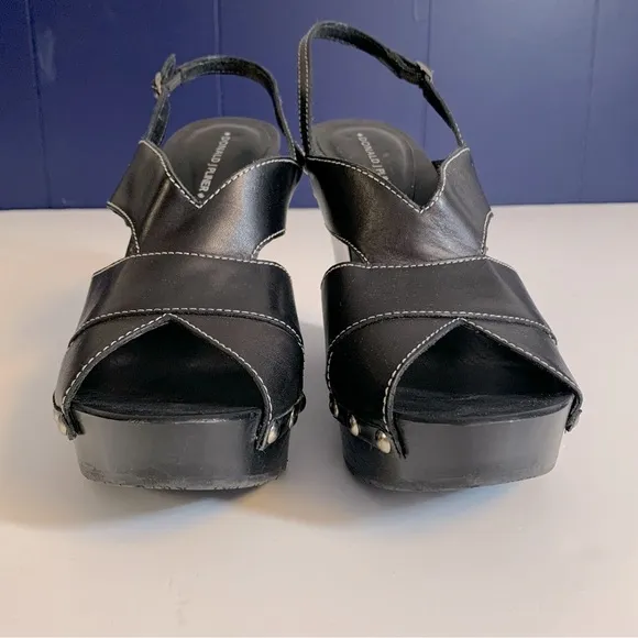 Donald J. Pliner LUSA Black Leather Platform Wedge Slingback Clogs Heels Size 10