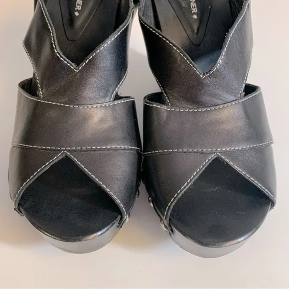 Donald J. Pliner LUSA Black Leather Platform Wedge Slingback Clogs Heels Size 10